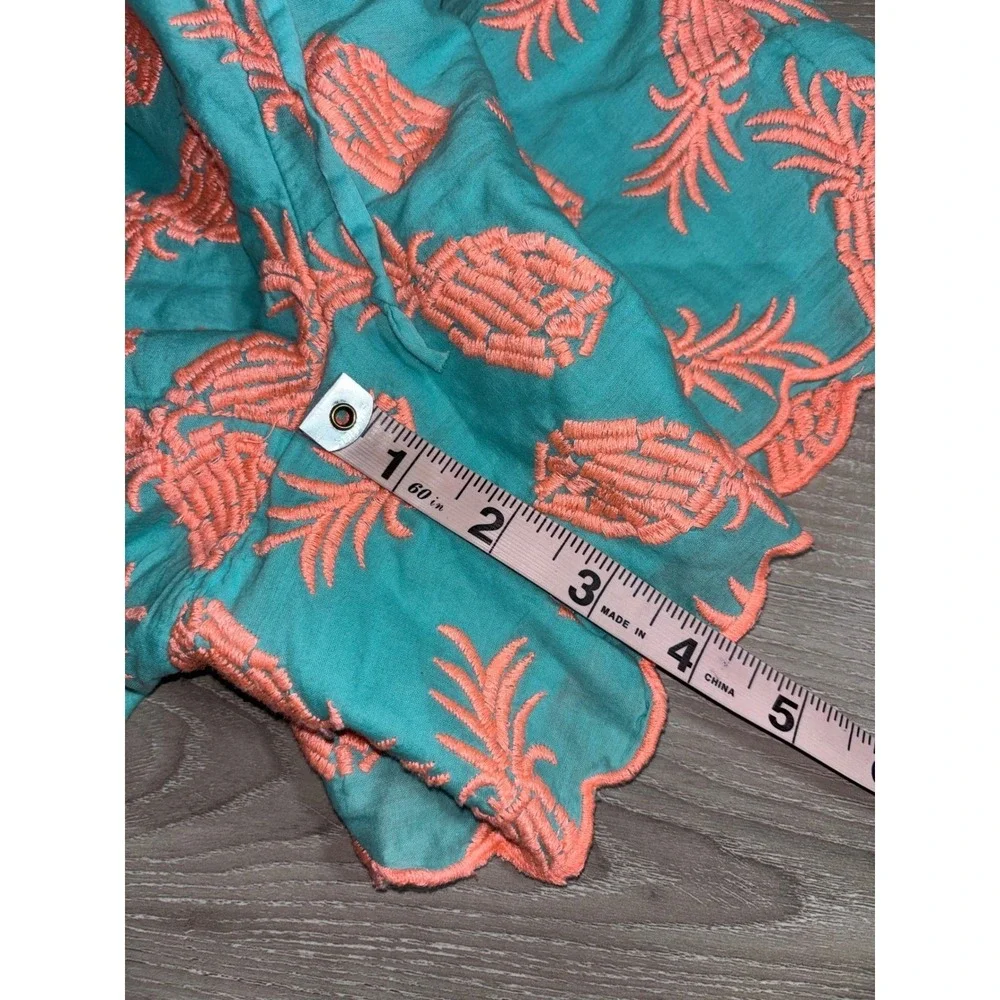 Lilly Pulitzer XS Turquoise Coral Pineapple Embroidered Scallop Shorts Resort